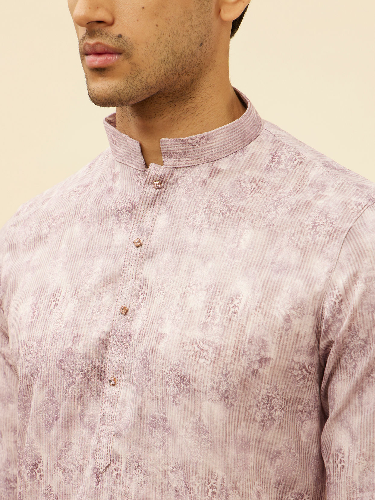 Buy Lavender Rose Pink Jaal and Floral Print Kurta Set Online in India @Manyavar - Kurta Pajama ...